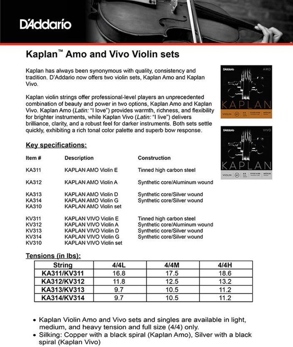 D'Addario Kaplan Violin Amo KA310